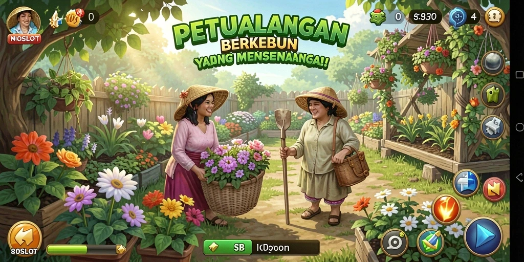 Screenshot gameplay 180SLOT dengan suasana berkebun yang cerah.
