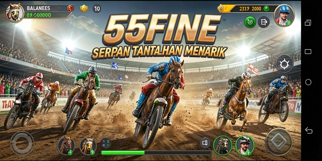 Screenshot utama 55FIVE menampilkan keseruan balapan penuh aksi.