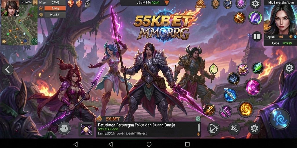 Tangkapan layar menunjukkan aksi seru dalam gameplay MMORPG 55KBET.