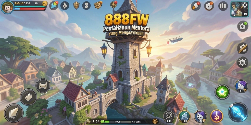Tampilan menarik dari gameplay 888FW dengan menara bertahan.