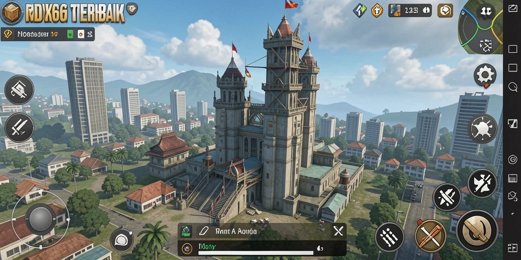 Screenshot gameplay menegangkan dari IDX66 dengan menara beraksi.