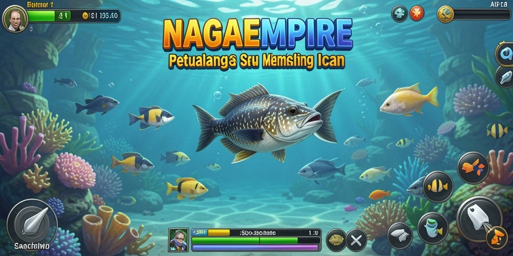 Screenshot gameplay NAGAEMPIRE dengan aksi tembak ikan yang seru.