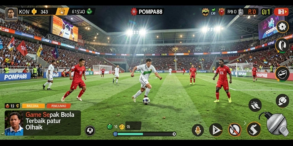 Screenshot POMPA88 menampilkan aksi seru di lapangan sepak bola.