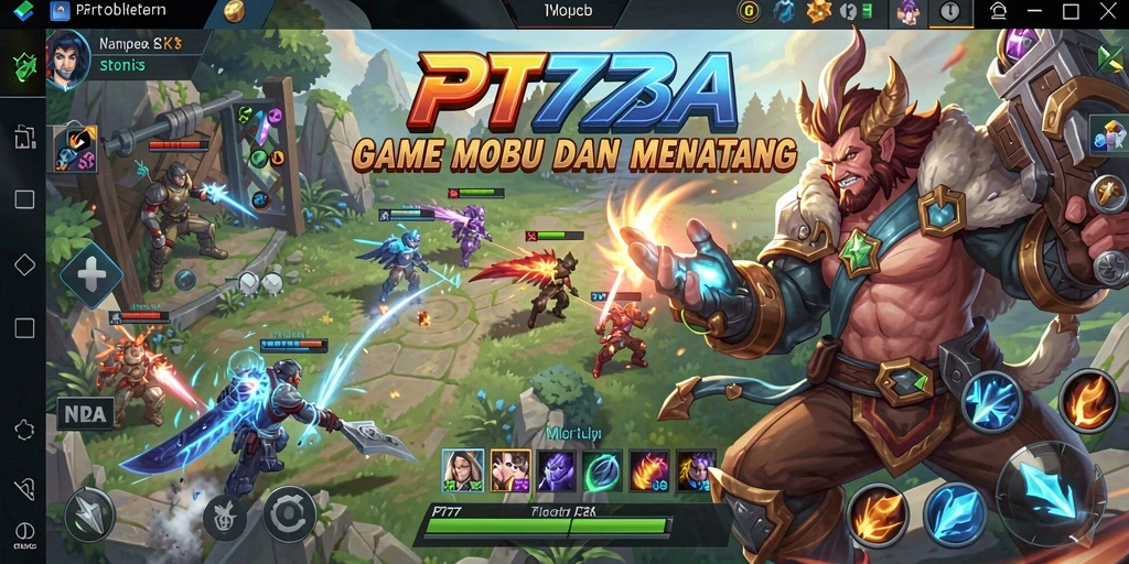 Tangkapan layar gameplay PT777 yang menampilkan pertarungan hero menarik.