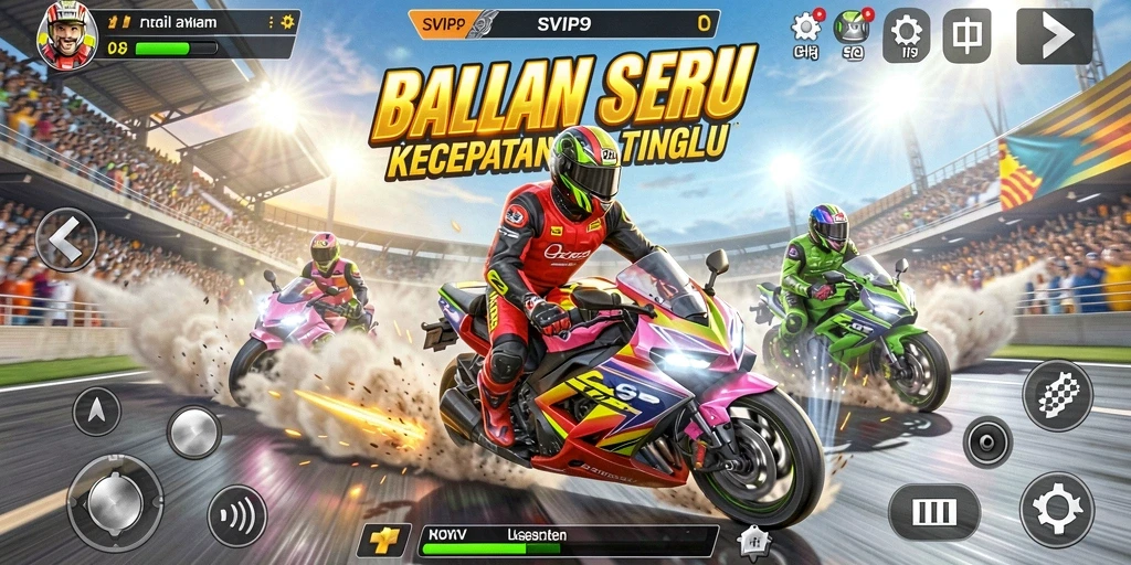 Tampilan gameplay mendebarkan di SVIP9 yang penuh aksi balapan.