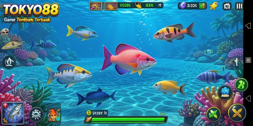 Tampilan gameplay seru dalam TOKYO88 saat menembak ikan.