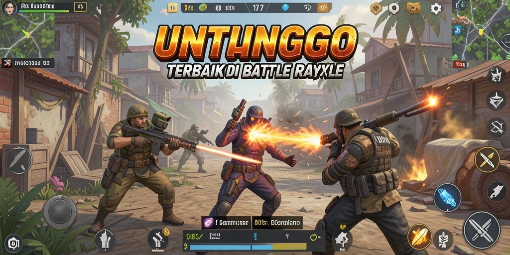 Tampilan gameplay UNTUNGGO dengan pertempuran intens di Battle Royale.