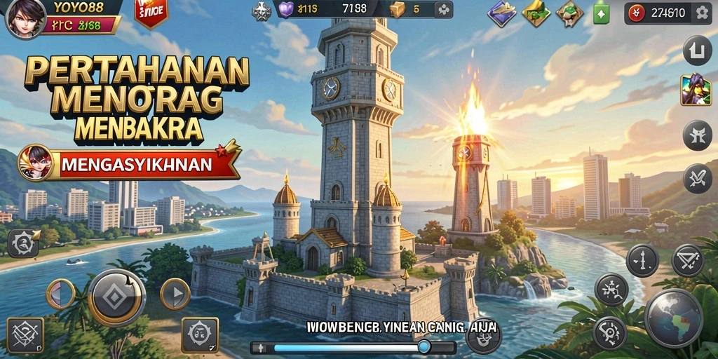 Screenshot gameplay YOYO88 menunjukkan menara yang berfungsi dengan baik.