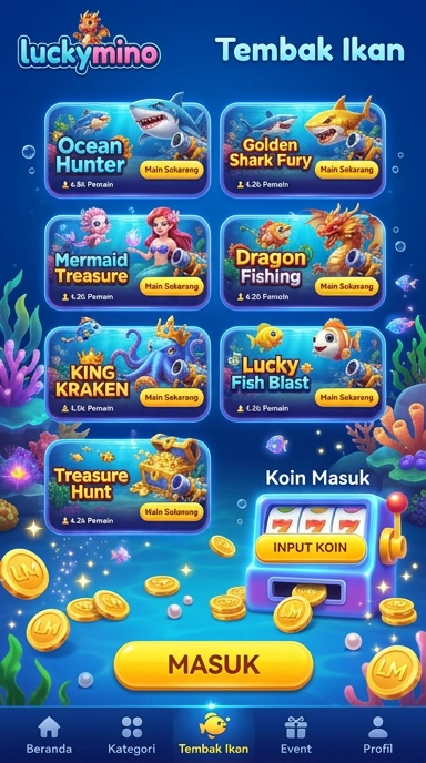Tampilan antarmuka aplikasi luckymino yang user-friendly.
